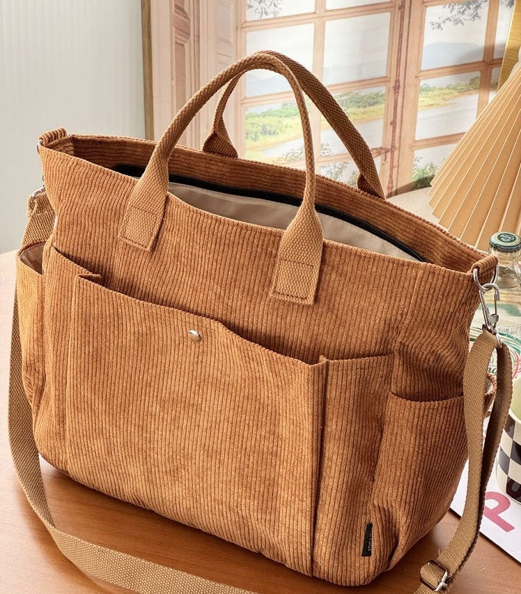 Thick Corduroy Simple All-match Commute Tote Student Leisure Artistic Portable Messenger Bag