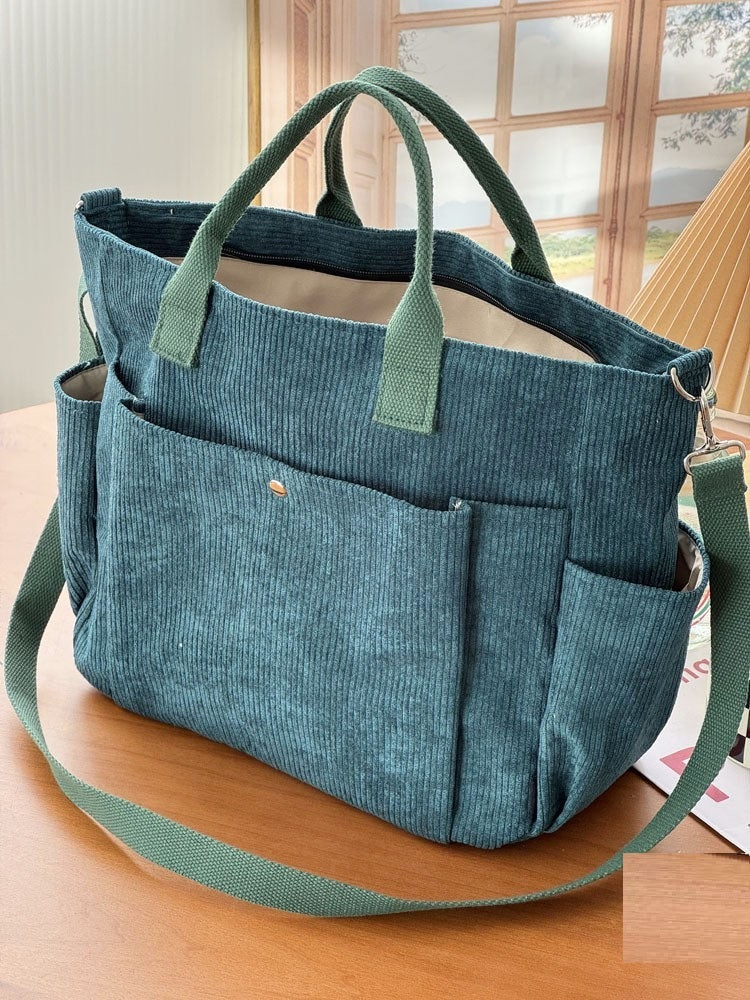 Thick Corduroy Simple All-match Commute Tote Student Leisure Artistic Portable Messenger Bag