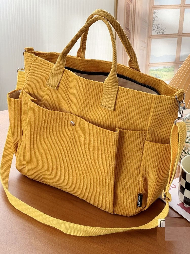 Thick Corduroy Simple All-match Commute Tote Student Leisure Artistic Portable Messenger Bag