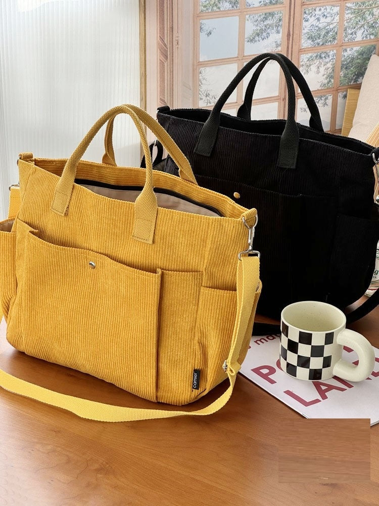 Thick Corduroy Simple All-match Commute Tote Student Leisure Artistic Portable Messenger Bag