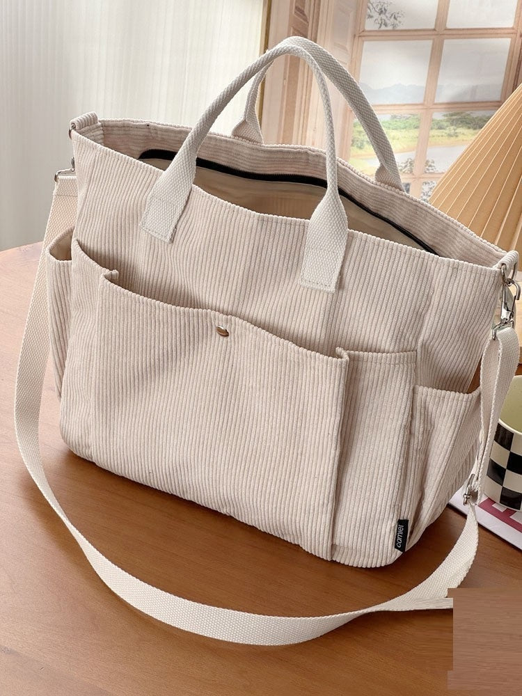 Thick Corduroy Simple All-match Commute Tote Student Leisure Artistic Portable Messenger Bag